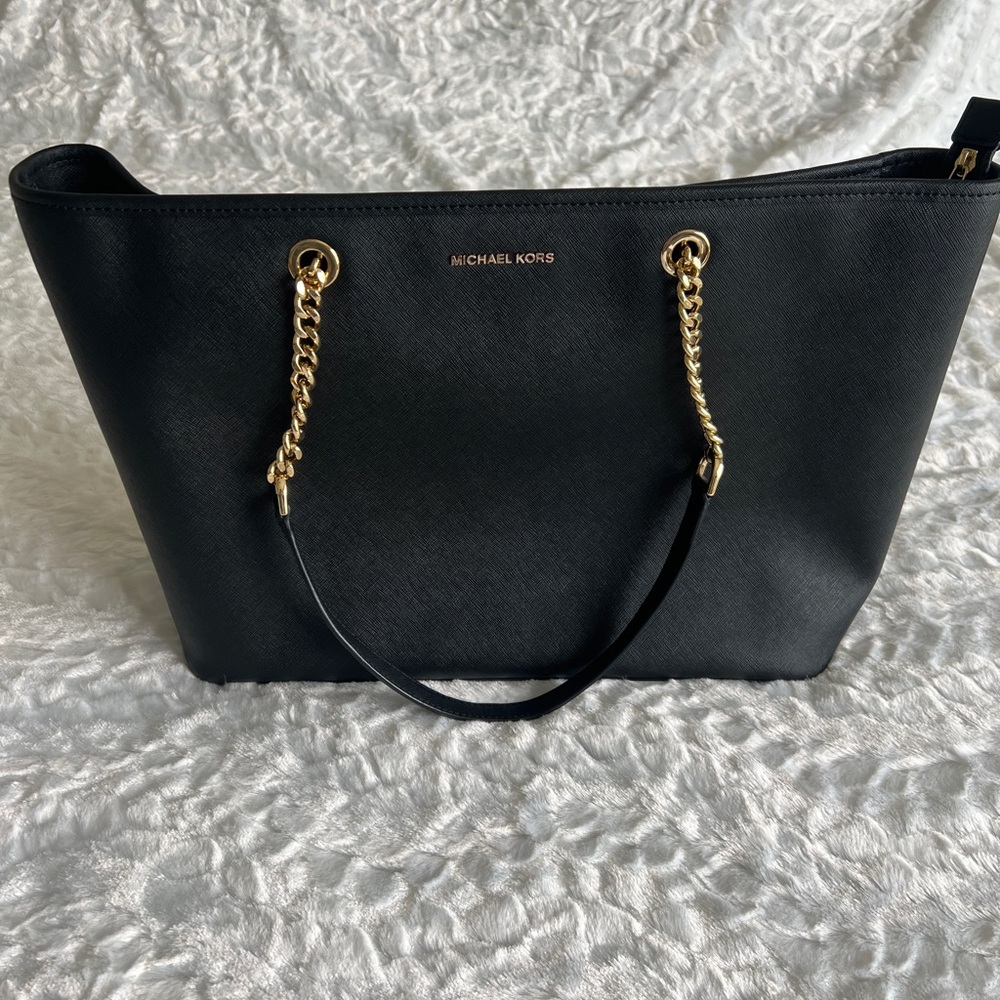 Michael Kors Black Tote with Gold Chain